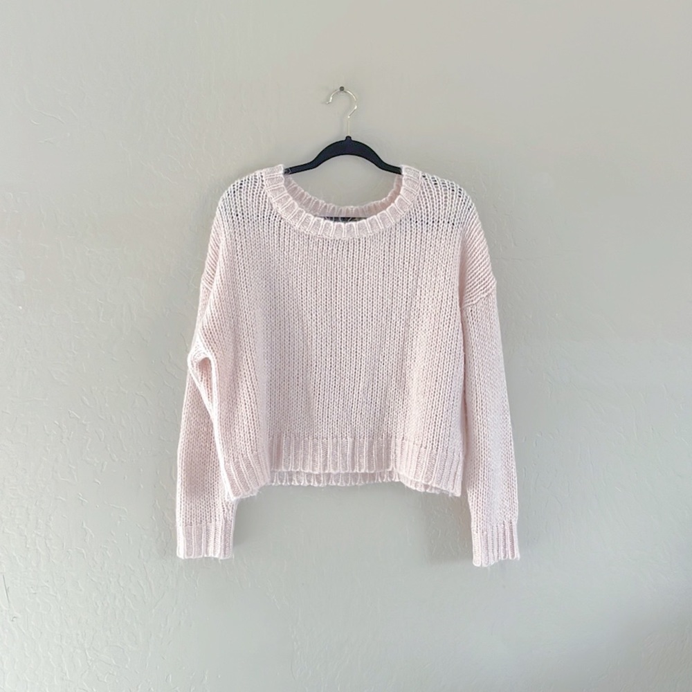 Light Pink Cropped Knit Sweater - Women
